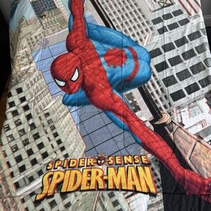 Spiderman Kids Twin Size Two Sided Comforter Large Figure And AOP Logo Figure